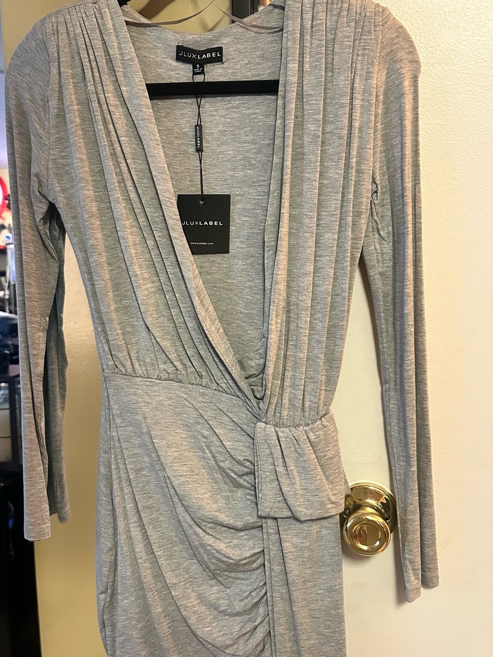 Women's Gray Wrap-Style Long Sleeve Dress